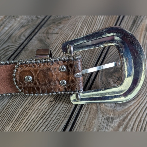 Moc-crocodile Leather Belt Amber Crystals And Crosses Excellent Condition - Picture 7 of 14